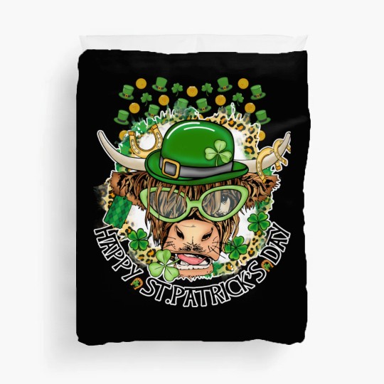 Happy St. Patrick's Day, Funny Cow, Hat and Gold Duvet Covers