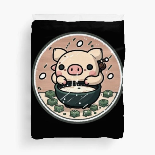 Cute Pig Devours Ramen Duvet Covers