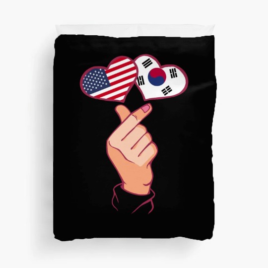 Korea Finger Heart South Korean American Flags Roo Duvet Covers