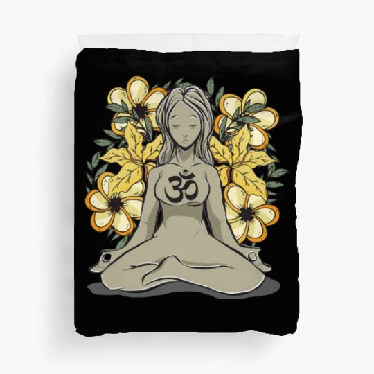 Positive Mediating Girl Flower Bouquet Zen Meditat Duvet Covers