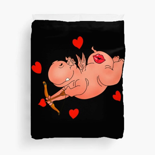 Hippo Cupid. Happy Valentine's Day Duvet Covers
