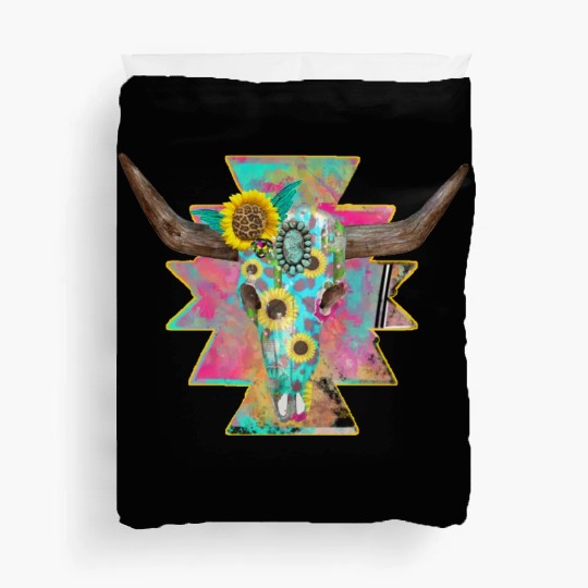 Colorful Floral Bull Skull Duvet Covers