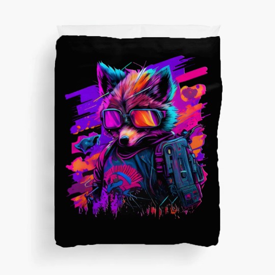 cyberpunk synthwave cool fox Duvet Covers