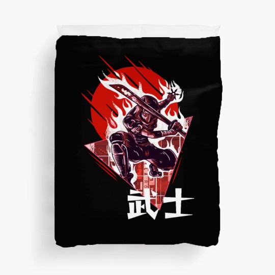 Ninja Samurai Flaming Sword Japanese Vaporwave Aes Duvet Covers