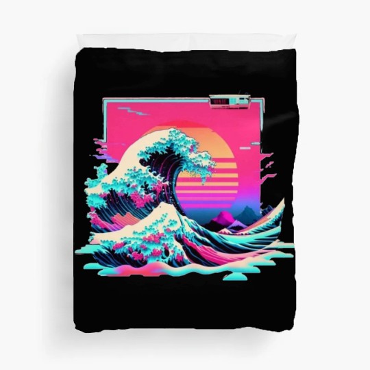 Vaperwave Aesthetic Glitch Great Wave Retrowave Sy Duvet Covers