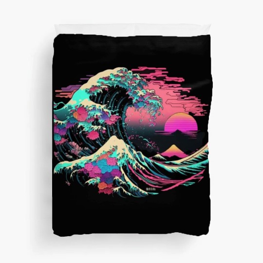 Vaperwave Aesthetic Glitch Great Wave Retrowave Sy Duvet Covers