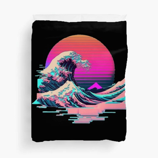 Vaperwave Aesthetic Glitch Great Wave Retrowave Sy Duvet Covers