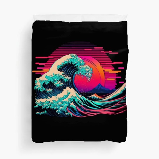 Vaperwave Aesthetic Glitch Great Wave Retrowave Sy Duvet Covers