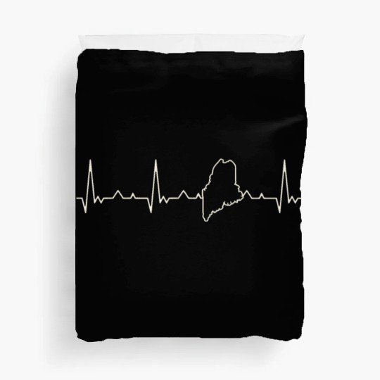 Maine State USA. Heart. Love. EKG. Pulse. Beat. Duvet Covers