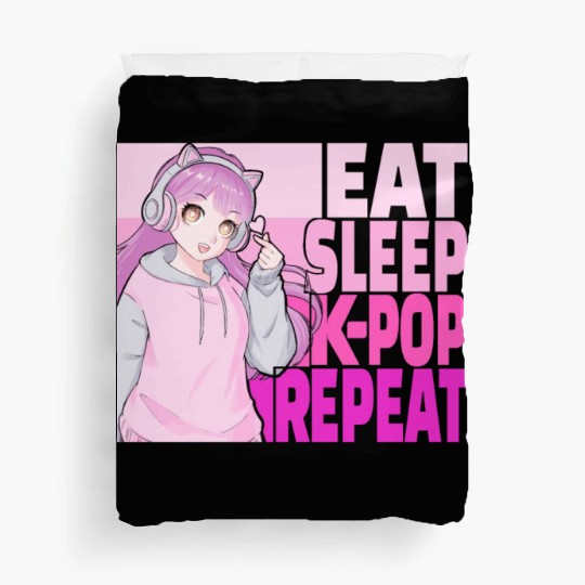 Eat Sleep K-POP Repeat Kawaii Korean Anime Girl Duvet Covers