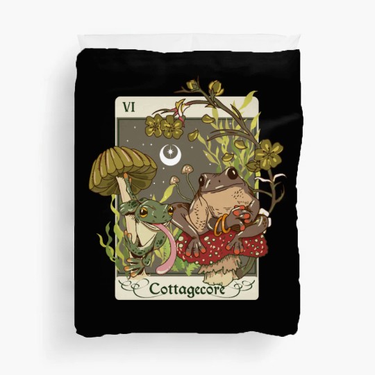 Swamp Mushroom Frog Cottagecore Tarot Card Aesthet Duvet Covers