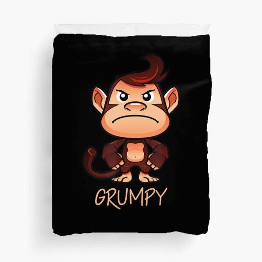 Grumpy Monkey Meme Aesthetic Bad Mood chimpanzee Duvet Covers