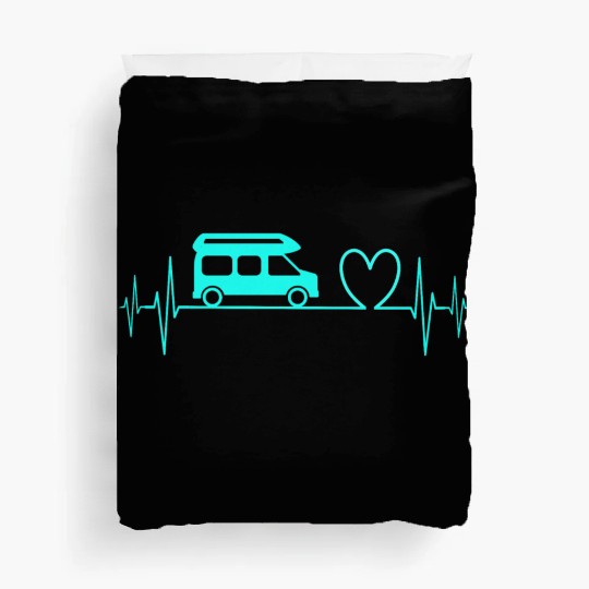 Camper Van camping Ecg heartbeat heart turquoise Duvet Covers