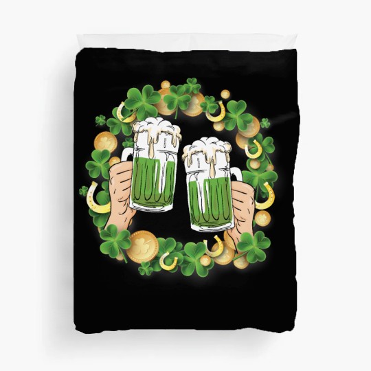 St. Patrick's Day Irish Green Beer, Wine Cups Duvet Covers