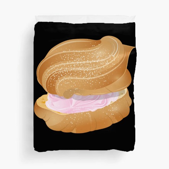 cream puff filled with pink cream illustration Duvet Covers