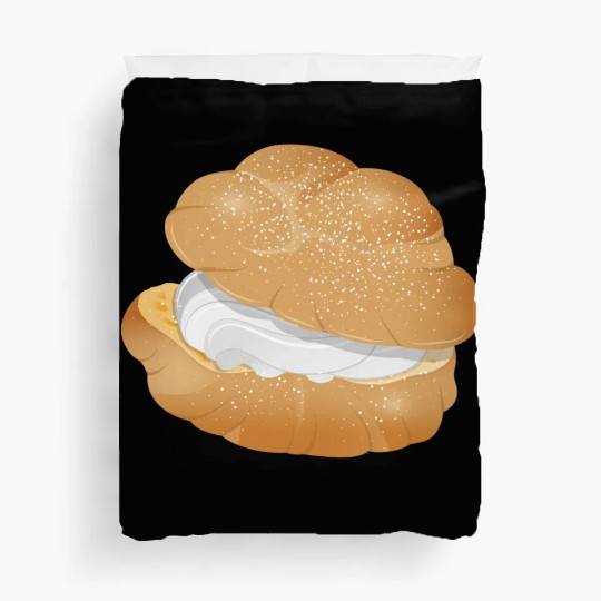 Illustration of a cream puff filled with cream Duvet Covers