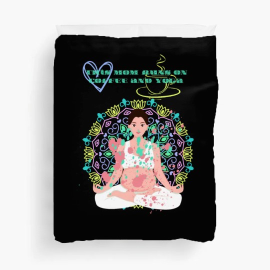 this mom runs on coffee and yoga Duvet Covers