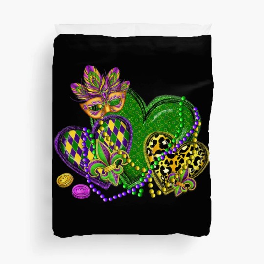 Mardi Gras Hearts Leopard Print Fleur de lis Symbo Duvet Covers