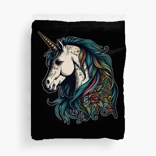 Unicorn elf mythical creature tattoo drawing horse Duvet Covers
