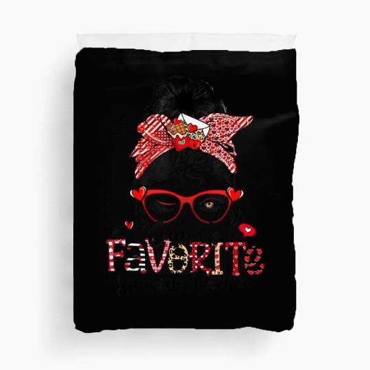 Cupid s Favorite Spanish Teacher Messy Bun Duvet Covers