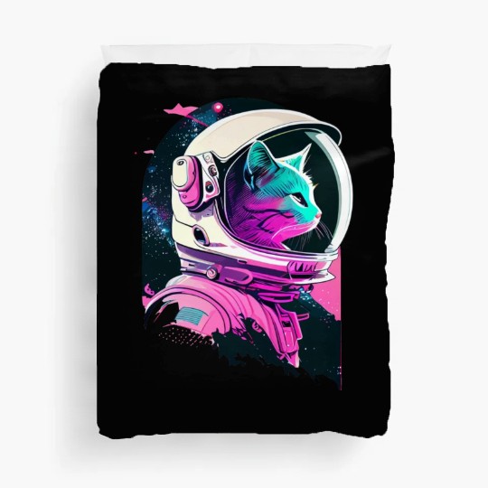 Aesthetic Vaporwave Space Cat 80s 90s Astronaut Duvet Covers