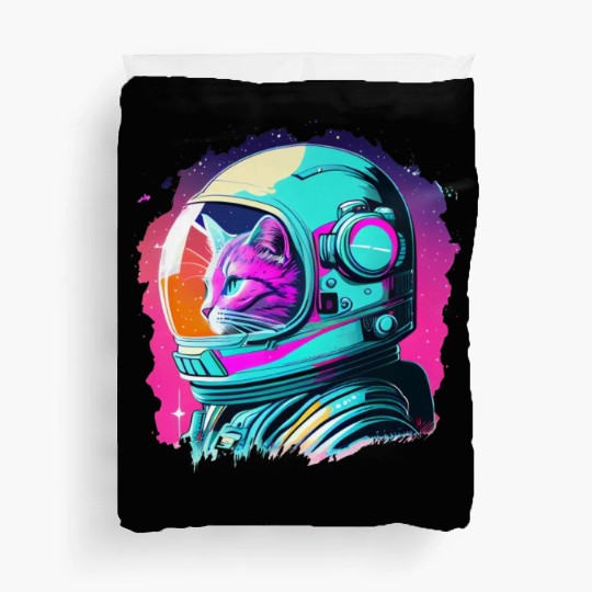 Aesthetic Vaporwave Space Cat 80s 90s Astronaut Duvet Covers