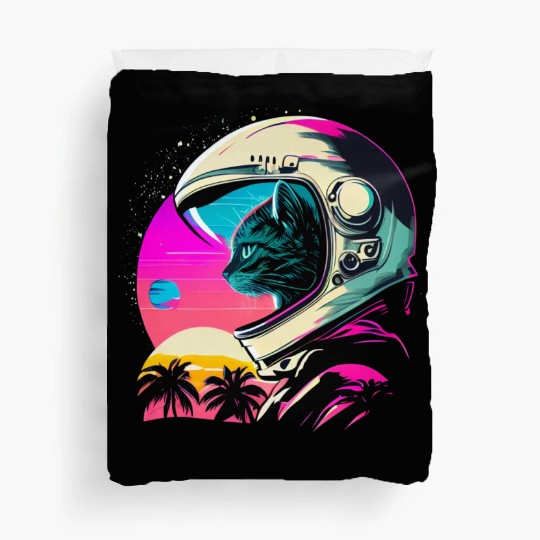Aesthetic Vaporwave Space Cat 80s 90s Astronaut Duvet Covers