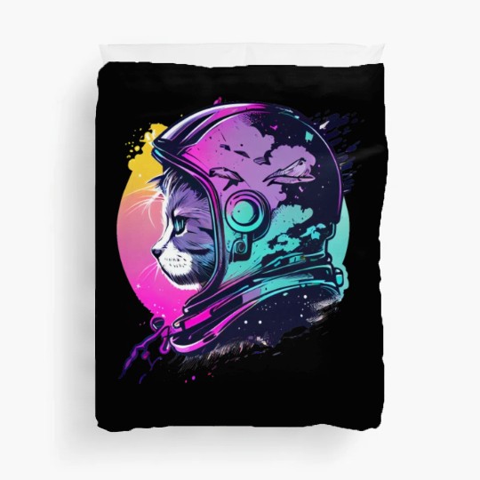 Aesthetic Vaporwave Space Cat 80s 90s Astronaut Duvet Covers