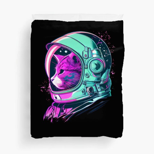 Aesthetic Vaporwave Space Cat 80s 90s Astronaut Duvet Covers