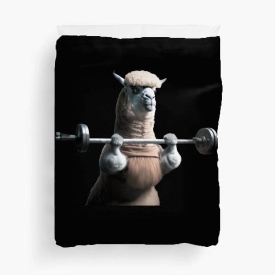 Lama in the gym - lifting weights Duvet Covers