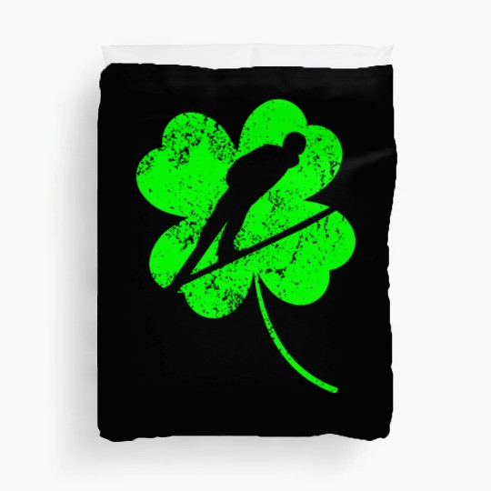 Ski-jumping St. Patrick's day shamrock Duvet Covers