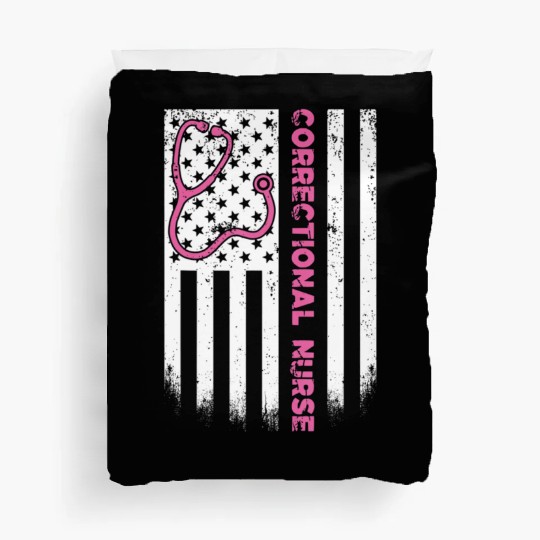 Correctional Nurse American flag US Stethoscope RN Duvet Covers