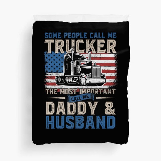 Truck Driver Gift Trucker Daddy Husband US Flag Duvet Covers
