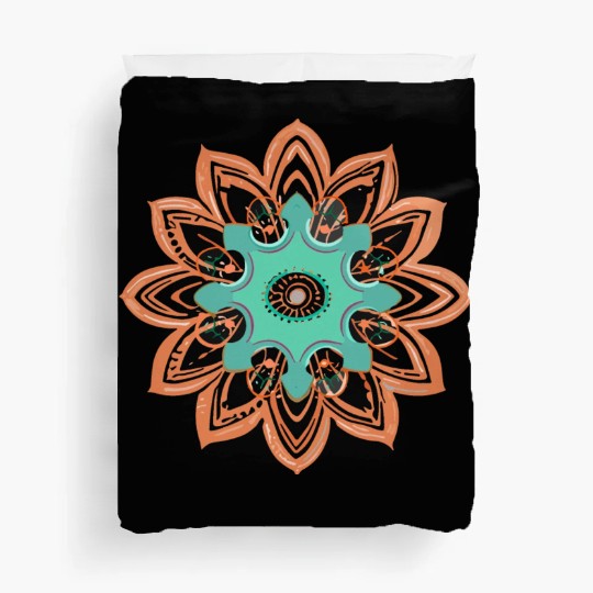 mandala Dance Paint oranger and green Duvet Covers
