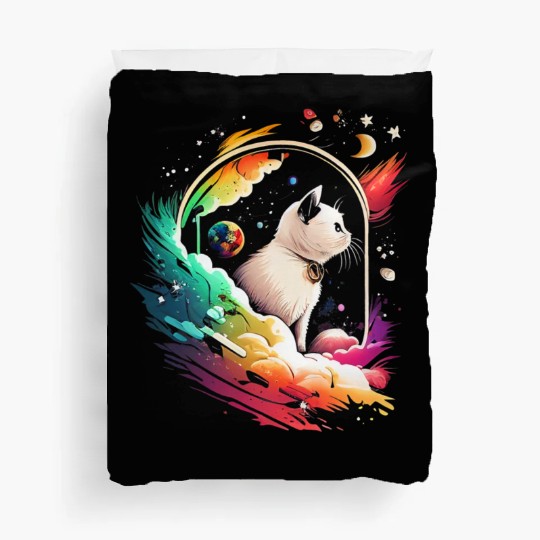 Space Cat on Galaxy Cat Lover Duvet Covers