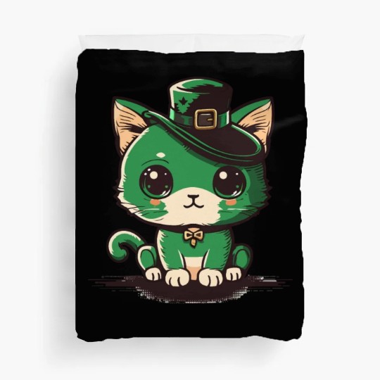 st patricks day - cut cat wearing a hat Duvet Covers
