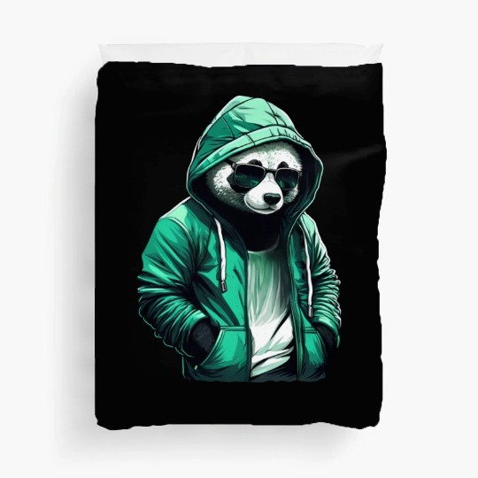 Cool Panda with Green Duvet Covers and Sunglasses