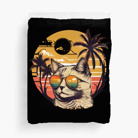 Retro Cat Vintage Sunset 80s 90s Sunglasses Party Duvet Covers