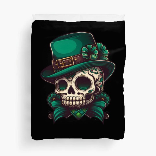 Sugar Skull Wearing A Hat St. Patrick's Day Design Duvet Covers