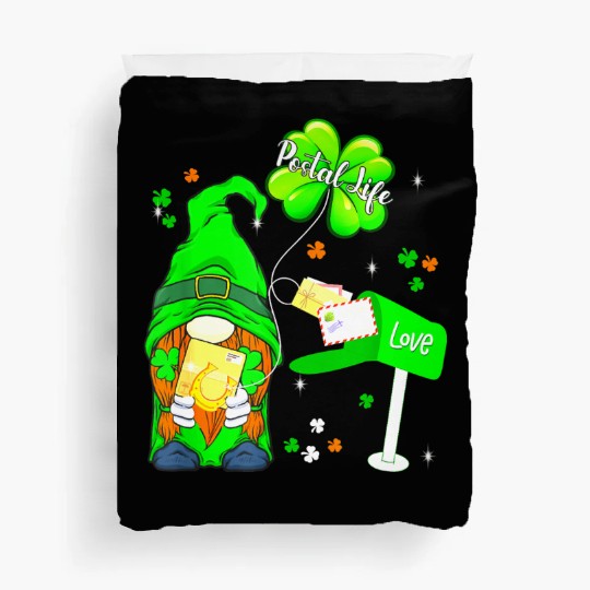 Funny Postal Worker Life Gnome Shamrock St Patrick Duvet Covers