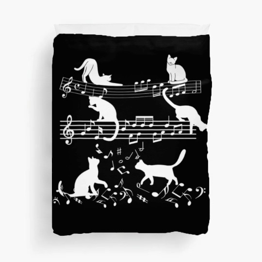Cute Music Lover Piano Cat Playing On Musical Note Duvet Covers