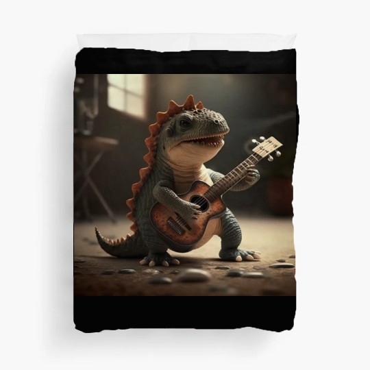 Mini dino cute music guitar acoustic concert Duvet Covers