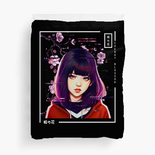 Cute Anime Girl Japanese Vaporwave Glitch Aestheti Duvet Covers