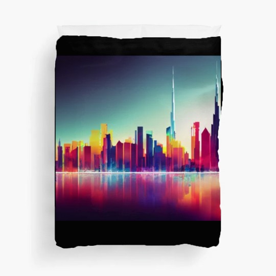 Dubai silhouette skyline abstract art Duvet Covers