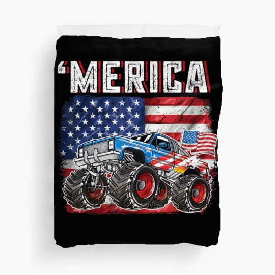 Monster Truck USA Merica Men Boys 4th of July Duvet Covers