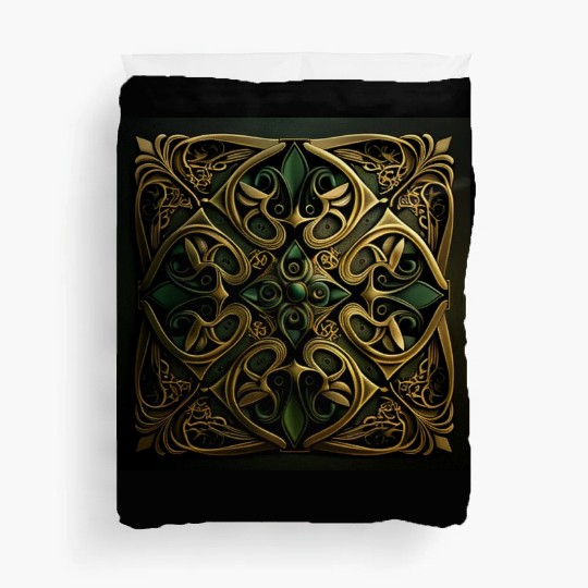 Green Bronze Ornamental Plaid Decoration Pattern Duvet Covers