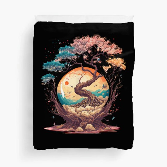 Japanese tree of life cherry blossom flowers Japan Duvet Covers