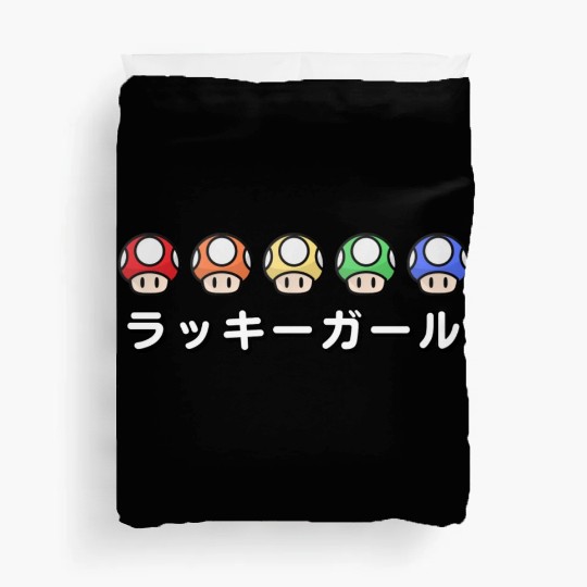 Lucky Girl Energy Japanese - Video Game Mushrooms Duvet Covers