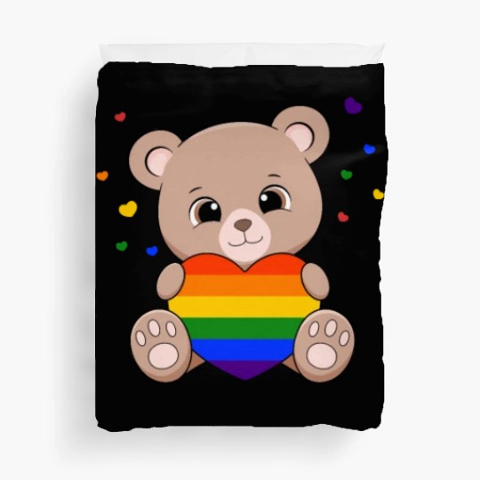 Pride with cute litte lear with heart Duvet Covers