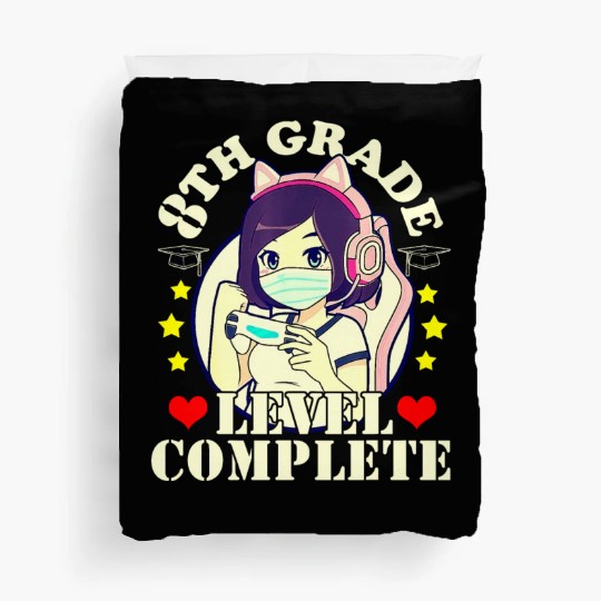 8th Grade Graduation Girl Loves Anime Gaming Face Duvet Covers